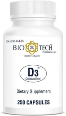 Bio-Tech Pharmacal D3-5 (5000 IU) bottle front shows high-potency vitamin D3 for bone support