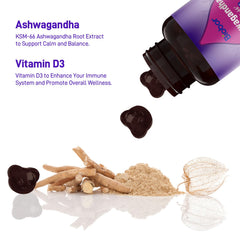 Biobor Ashwagandha Gummies ks m66 close-up highlighting full-spectrum extract.