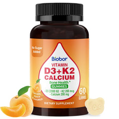 Biobor Vitamin D3 K2 Gummies bottle-front showing a bone-supporting, gluten-free supplement