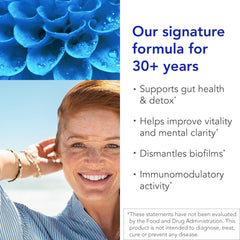 Biocidin LSF bottle back view detailing dosage and ingredients.