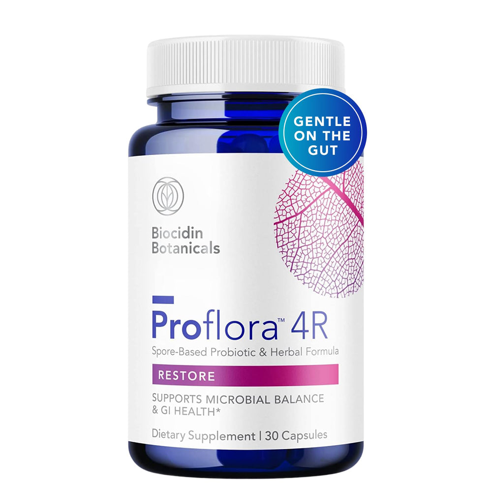 Biocidin Proflora 4R bottle for daily gut balance support.