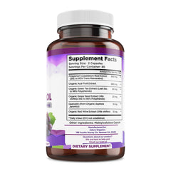 Close-up of Biodora Resveratrol capsules highlighting easy-to-swallow format.