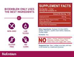 BioEmblem CoQ10 absorption graphic: shows BioPerine boosts uptake.