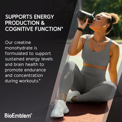 BioEmblem micronized creatine powder close-up illustrating fine texture.