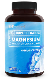 BioEmblem Triple Magnesium Complex bottle pouring capsules for easy daily magnesium support.