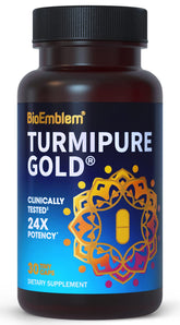 BioEmblem TurmiPure Gold bottle for easy daily turmeric routine.