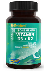 BioEmblem Vitamin D3 K2 capsules bottle for daily vitamin support and overall wellness.