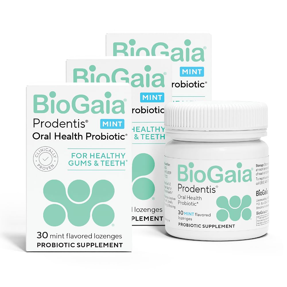 BioGaia Prodentis 3-pack mint lozenges resting on a surface for daily oral health