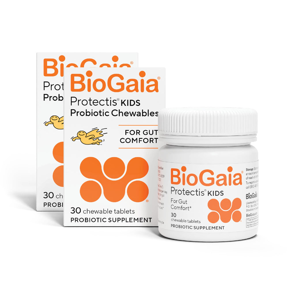 BioGaia Protectis chewable tablets for toddlers in lemon-lime flavor offer gentle digestive support.
