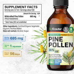 BIO KRAUTER Pine Pollen Tincture label shows vegan, non-alcohol ingredients
