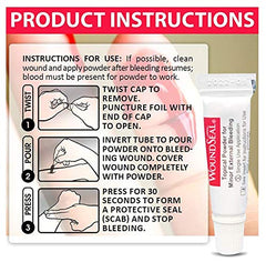 Biolife WoundSeal powder enabling waterproof seal within one hour on a wound.