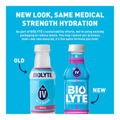 BIOLYTE electrolyte drink bottle side view showing compact packaging for travel