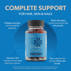 BIOMA bottle label highlights biotin and collagen for stronger hair growth
