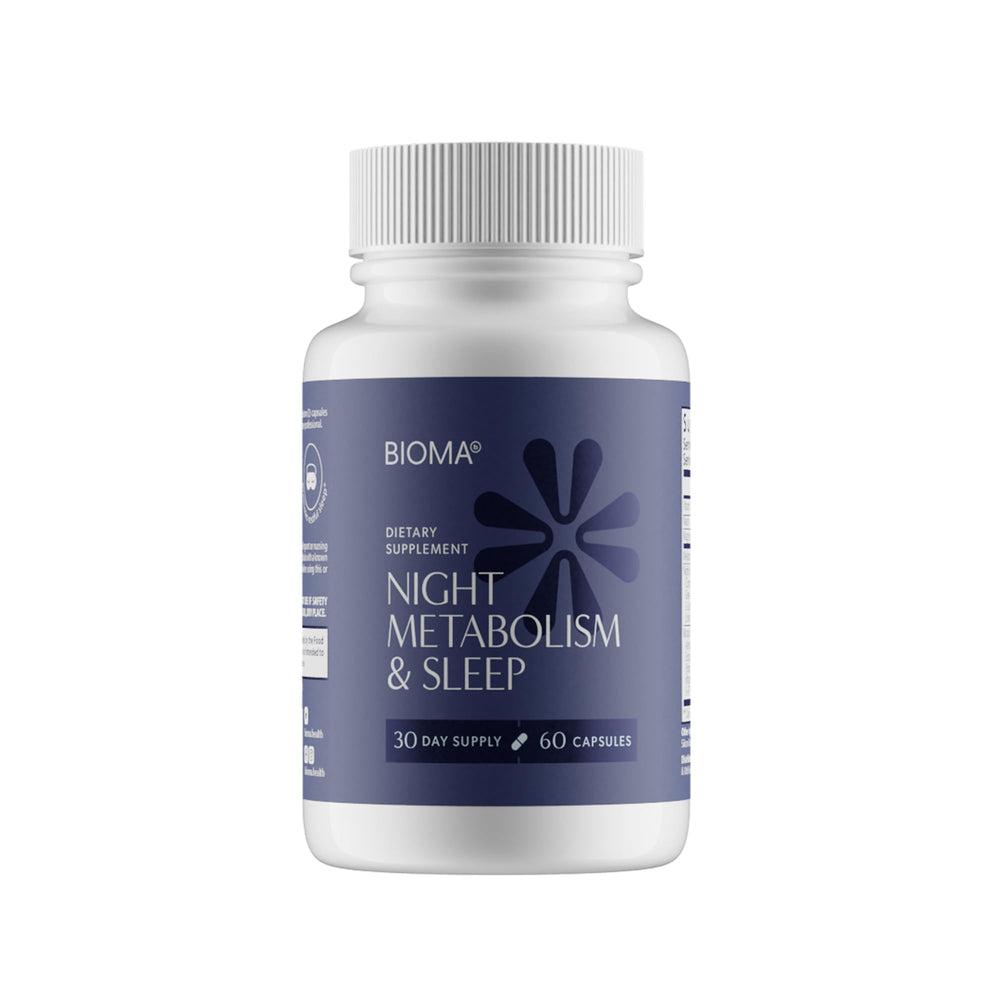 BIOMA Night Metabolism & Sleep bottle shown for nightly relaxation and metabolism support.