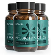 BIOMA Probiotics bottle front featuring vegan gut support for daily wellness