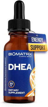 BioMatrix DHEA Liquid bottle closeup shows premium, bio-identical formula for daily balance.