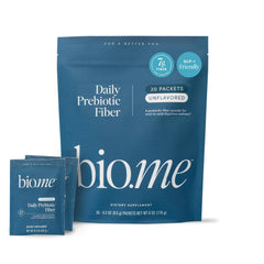 Bio.me Daily Prebiotic Fiber Powder travel packs offer on-the-go digestive support.
