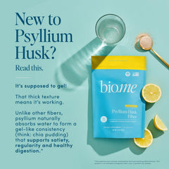 Bio.me psyllium dissolving in water forms a gel-like texture.