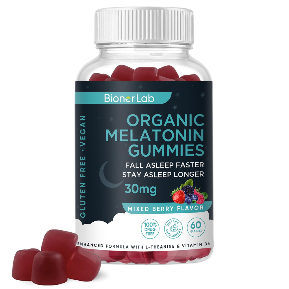 BionerLab Melatonin Gummies 30mg bottle for evening wind-down.