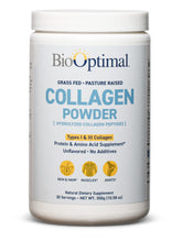 BioOptimal Collagen Peptides powder package front showcasing grass-fed source for skin, hair, and joints.