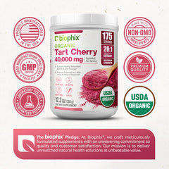 Biophix Tart Cherry Powder jar close-up highlighting texture and natural color.