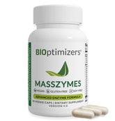 BIOptimizers MassZymes bottle front showing the full digestive enzyme blend for gut support