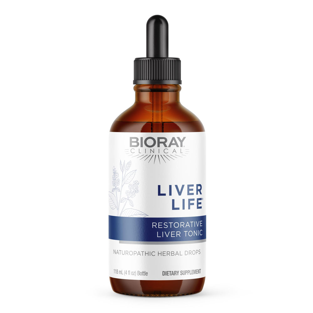 BIORAY Clinical Liver Life bottle closeup for daily liver support and toxin filtration