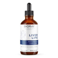 BIORAY Clinical Liver Life bottle closeup for daily liver support and toxin filtration