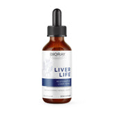 BIORAY Clinical Liver Life bottle label shows non-GMO, gluten-free, vegetarian formula.