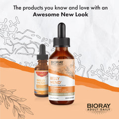 BIORAY Daily Belly Mend packaging highlights non-GMO, vegetarian, gluten-free features.