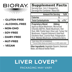 BIORAY Daily Liver Lover label close-up highlights organic vegan gluten-free formula