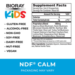 BIORAY Kids NDF Calm Vanilla dosing spoon beside the bottle for mess-free dosing