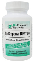 BioResponse DIM bottle label highlights an absorption-enhanced formulation for hormonal balance