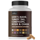 BioSchwartz 13-in-1 Mushroom Complex capsules, close-up, supporting focus and mental clarity.