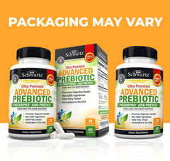 BioSchwartz Advanced Prebiotics capsules close-up for daily gut support.