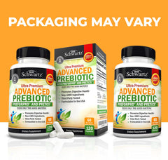 BioSchwartz Advanced Prebiotics label highlighting immune support and gut health