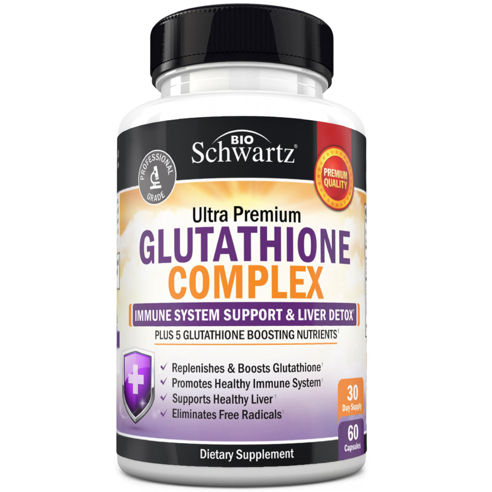 BioSchwartz Glutathione 500mg bottle front view highlighting liver support potential