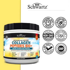 BioSchwartz grass-fed collagen packaging with clean label and third-party testing.