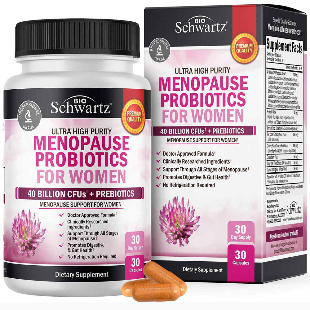 BioSchwartz menopause probiotics bottle front for daily balance