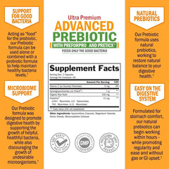 Close-up of ingredients like organic rice bran and PreticX PreforPro supporting digestive balance