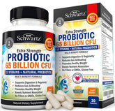 BioSchwartz probiotic 65B CFU bottle capsules for daily digestive support