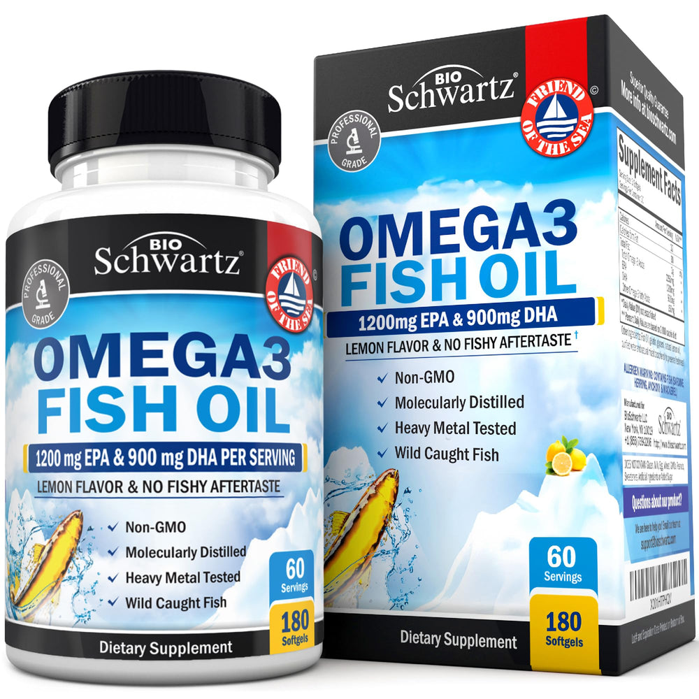 BioSchwartz triple-strength omega-3 softgels bottle for potential eye health support.