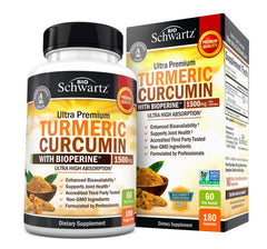 BioSchwartz turmeric curcumin capsules 180-count bottle for daily joint support.
