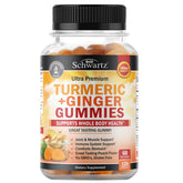BioSchwartz turmeric curcumin ginger gummies peach bottle front for daily joint support