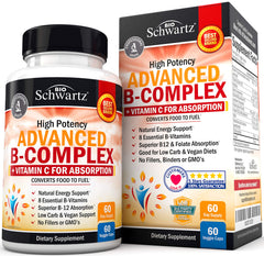 BioSchwartz Vitamin B Complex bottle label showing full B vitamin spectrum for daily energy support