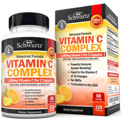BioSchwartz Vitamin C Complex bottle label highlights high-potency immune support.