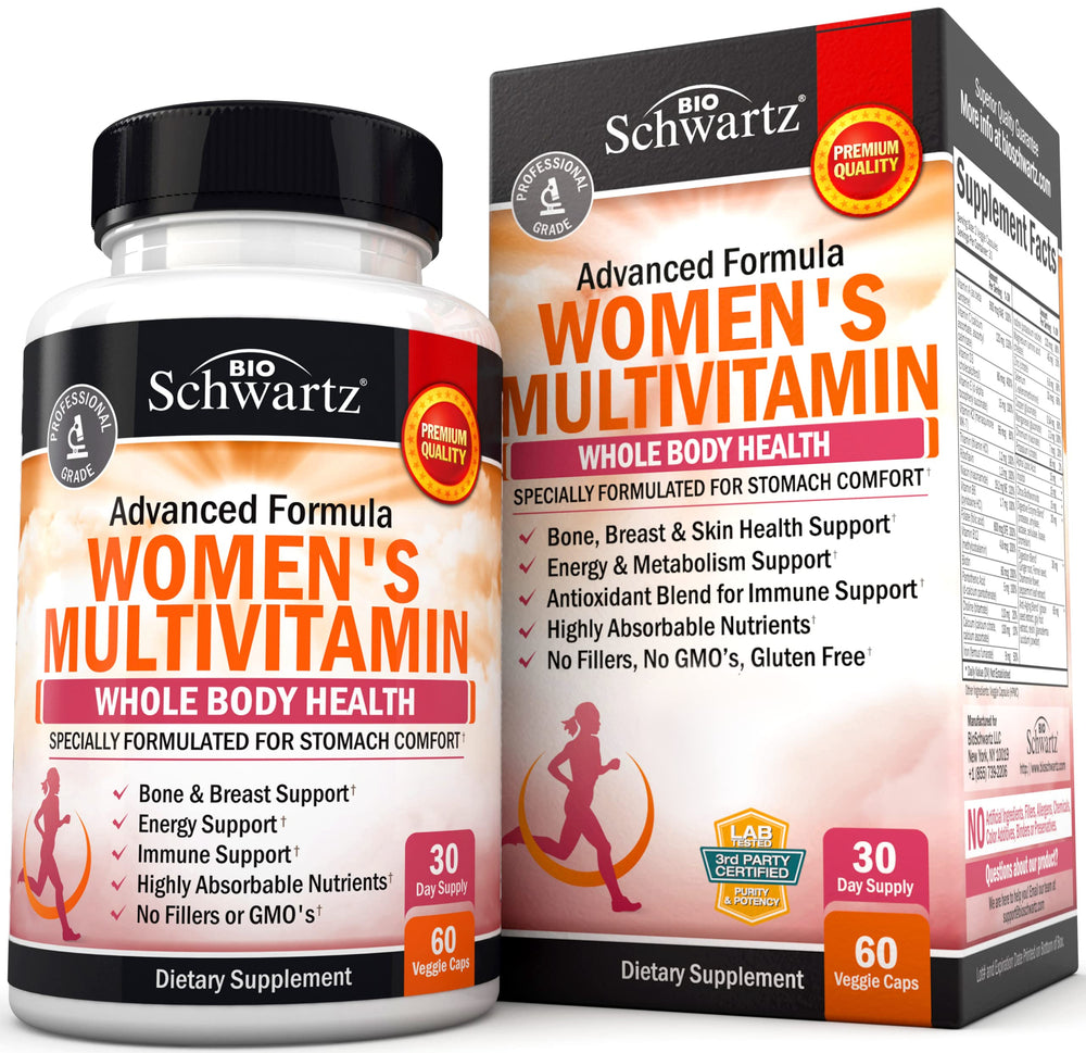 BioSchwartz Women's Multivitamin with D3 bottle front view for daily immune support