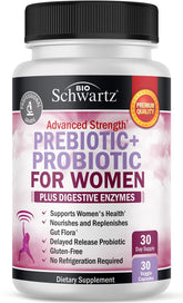 BioSchwartz women's prebiotics and probiotics bottle supports balanced daily wellness