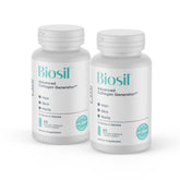 This image shows Biosil Collagen Generator two-pack bottles supporting daily skin, hair, and nails.