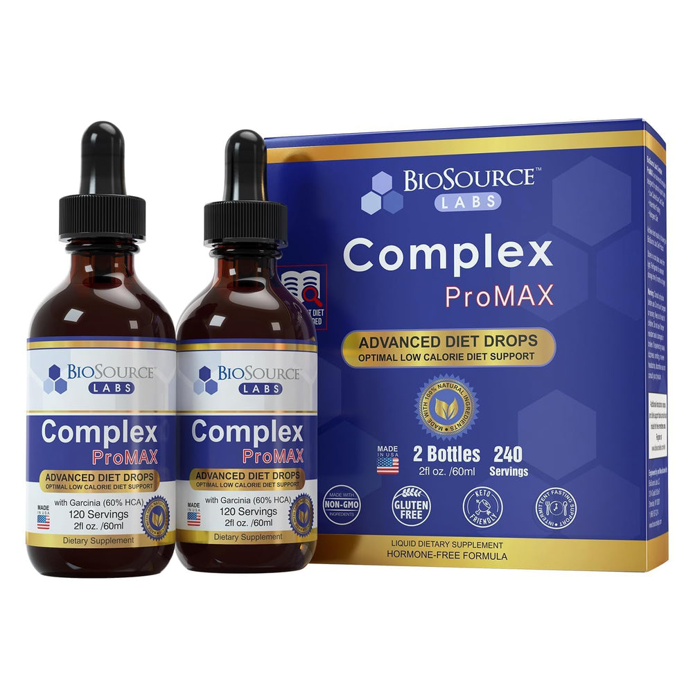 BioSource Labs Complex ProMAX Drops bottle on countertop, ready for daily support during dieting.